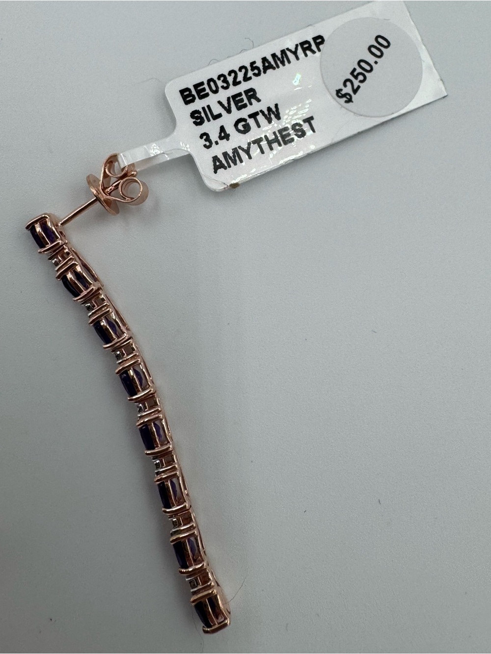 Amethyst 925 Linear Drop Earrings NWT - Picture 4 of 4